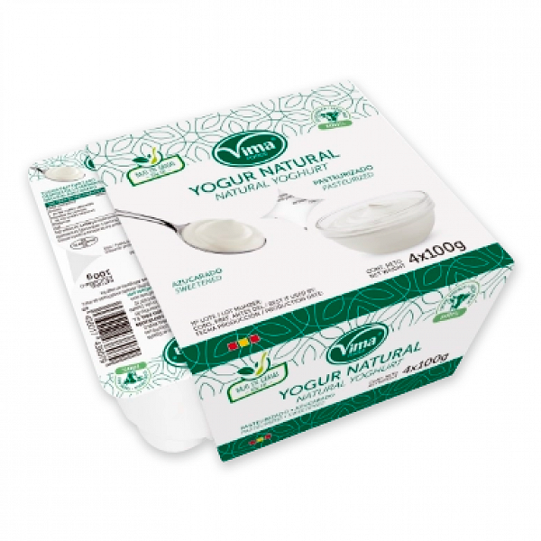 Yogurt Pasteurizado Natural Azucarado Vima, Vaso 100 gr, Pack 4 Unidades