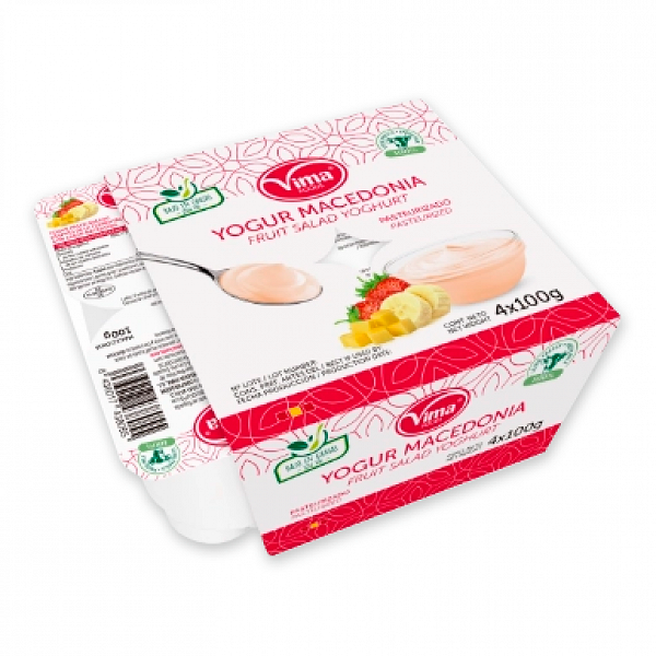 Yogurt Pasteurizado Macedonia Vima, Vaso 100 gr, Pack 4 Unidades