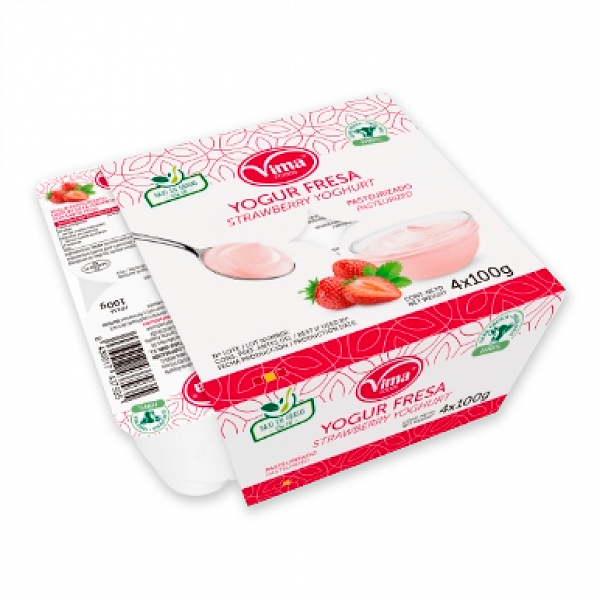 Yogurt Pasteurizado Fresa Vima, Vaso 100 gr, Pack 4 Unidades